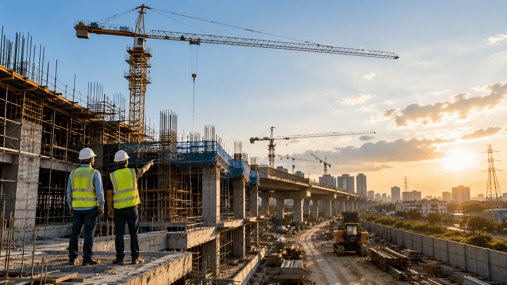 Engineers overseeing a major construction and infrastructure project